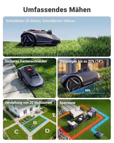 Natural Expressions Performance 7 Mähroboter ohne Begrenzungskabel mit Garage, 500m² Rasenmäher kein RTK mit Vision 3.0 KI-Navigation