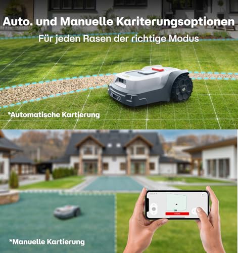 T600 Mähroboter ohne Begrenzungskabel für Rasenfläche bis 800m², Kabellose Einrichtung, App-Steuerung, Individuelles Mähen, Auto-Kartierung