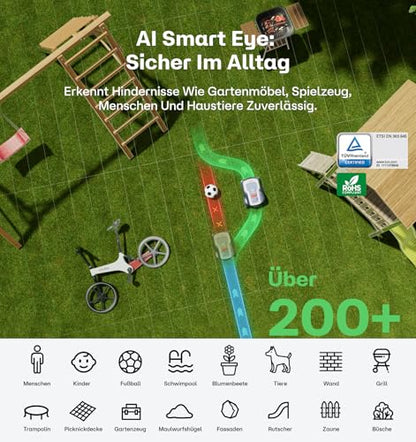 T600 Mähroboter ohne Begrenzungskabel für Rasenfläche bis 800m², Kabellose Einrichtung, App-Steuerung, Individuelles Mähen, Auto-Kartierung