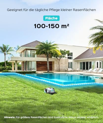 YARDCARE V100 Mähroboter ohne Begrenzungskabel, mit Vision Navigation, 150 Hinderniserkennung, Rasenroboter bis zu 150 m², Akku Rasenmäher Roboter