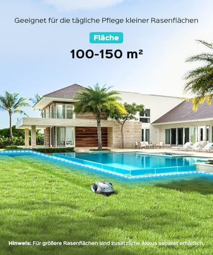 YARDCARE V100 Mähroboter ohne Begrenzungskabel, mit Vision Navigation, 150 Hinderniserkennung, Rasenroboter bis zu 150 m², Akku Rasenmäher Roboter