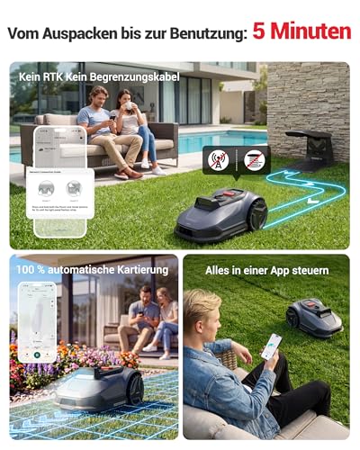 Natural Expressions Performance 7 Mähroboter ohne Begrenzungskabel mit Garage, 500m² Rasenmäher kein RTK mit Vision 3.0 KI-Navigation