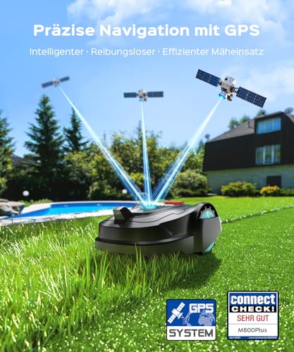 YARDCARE M800Plus Mähroboter ohne Begrenzungskabel,GPS Positionierung+3D Vision Rasenmäher Roboter ohne Kabel,800 m²,U-förmiger Mähmodus, App,150