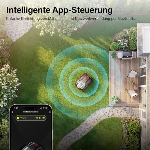 SUNTEK SRM2025 Mähroboter ohne Begrenzungskabel, KI Pure Vision Rasenmäher Roboter für 250 m² mit automatischer Kartierung, 35% Steigung