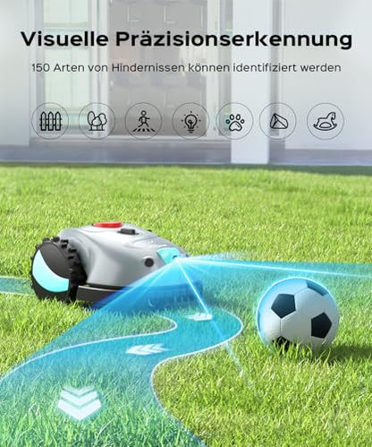 YARDCARE V100 Mähroboter ohne Begrenzungskabel, mit Vision Navigation, 150 Hinderniserkennung, Rasenroboter bis zu 150 m², Akku Rasenmäher Roboter