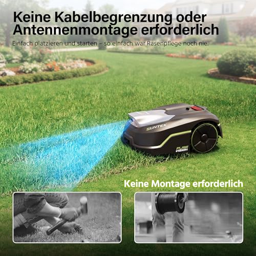 SUNTEK SRM2025 Mähroboter ohne Begrenzungskabel, KI Pure Vision Rasenmäher Roboter für 250 m² mit automatischer Kartierung, 35% Steigung