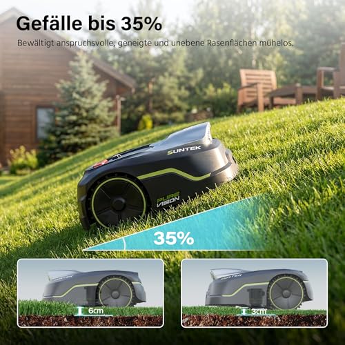 SUNTEK SRM2025 Mähroboter ohne Begrenzungskabel, KI Pure Vision Rasenmäher Roboter für 250 m² mit automatischer Kartierung, 35% Steigung