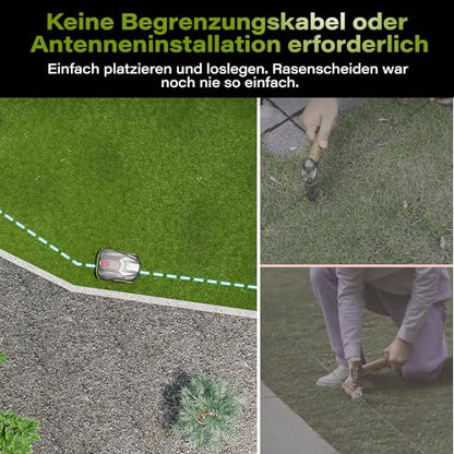 SUNTEK Mähroboter ohne Begrenzungskabel für 500 m², KI Pure Vision Rasenmäher Roboter mit automatischer Kartierung, 35% Steigung, Wasserdichtigkeit