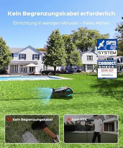YARDCARE M800Plus Mähroboter ohne Begrenzungskabel,GPS Positionierung+3D Vision Rasenmäher Roboter ohne Kabel,800 m²,U-förmiger Mähmodus, App,150