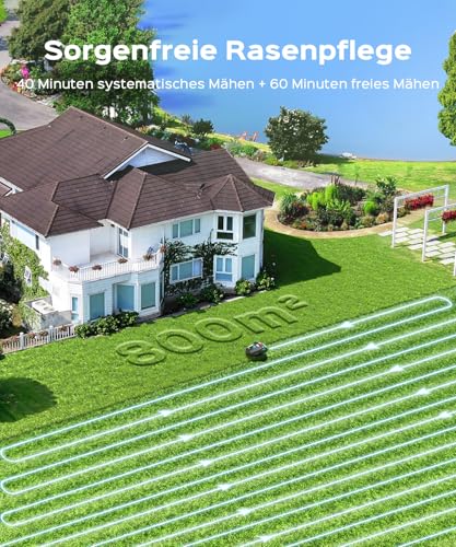 YARDCARE M800Plus Mähroboter ohne Begrenzungskabel,GPS Positionierung+3D Vision Rasenmäher Roboter ohne Kabel,800 m²,U-förmiger Mähmodus, App,150