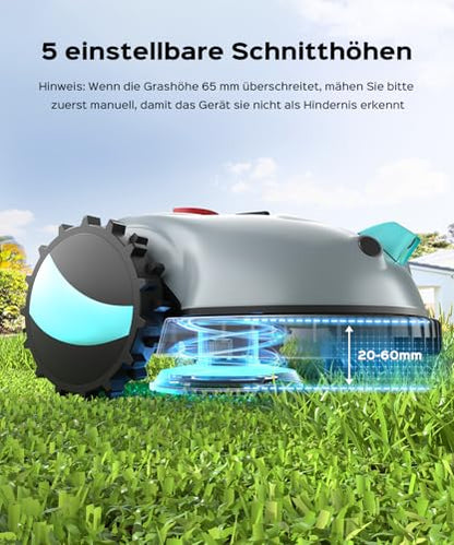 YARDCARE V100 Mähroboter ohne Begrenzungskabel, mit Vision Navigation, 150 Hinderniserkennung, Rasenroboter bis zu 150 m², Akku Rasenmäher Roboter