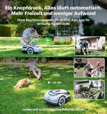 Raccoon 2 SE Mähroboter ohne Begrenzungskabel, Ohne RTK, Max. 600㎡ Rasenfläche, 3-8cm Schnitthöhe, Intelligenter KI Rasenmäher Roboter mit 5