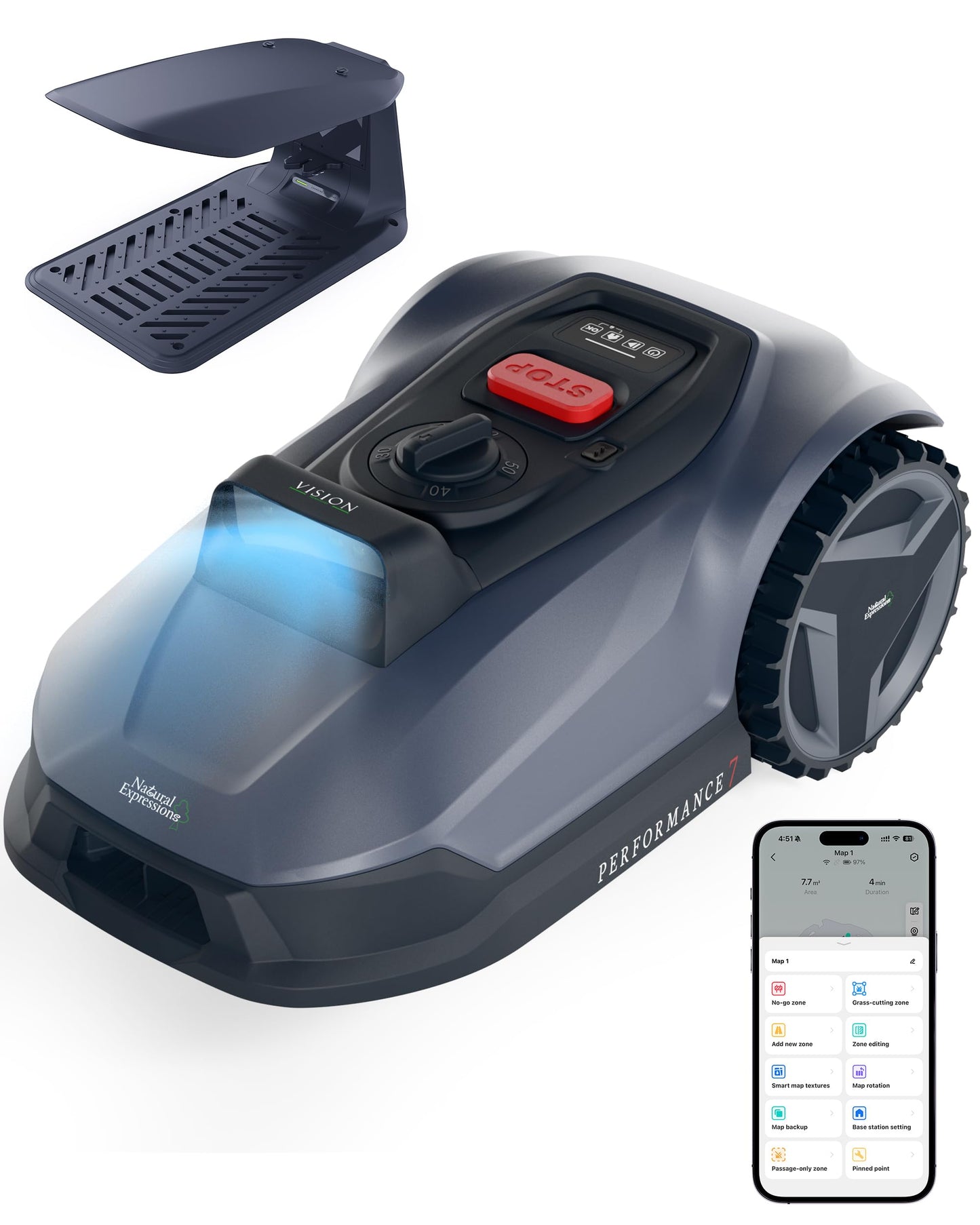 Worx Landroid Vision Cloud WR308E 2WD Mähroboter mit Night-Mow-Modul, kabelloser Rasenmähroboter für bis zu 800 m², (KI-Hinderniserkennung, VSLAM +